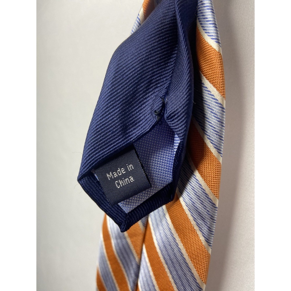 Tommy Hilfiger‎ Mens Tie Orange Blue Striped 100% Silk Neck Tie Necktie - Picture 6 of 13